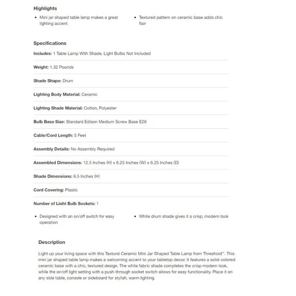 Threshold 2 Pack Textural Ceramic Mini Jar Shaped Table Desk 12.5" Lamp - Picture 4 of 5